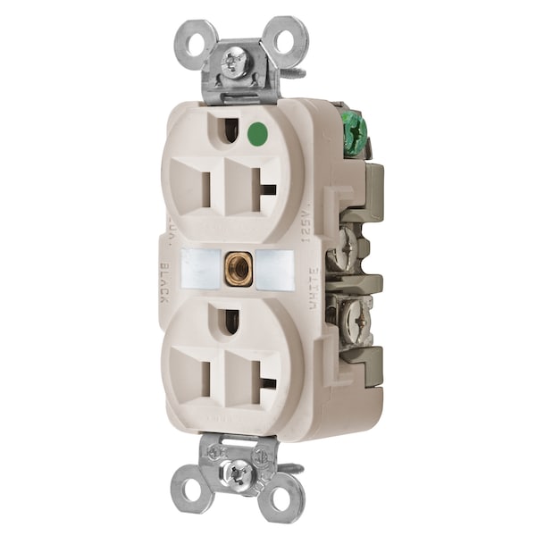 Straight Blade Receptacle, 5-20R, 20 A, 125V AC, 2 Pole, 3 Wire, Flush Mount, Grounded